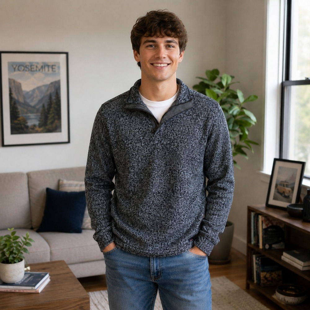 Faherty‎ Marled Knit Quarter Zip Pullover Sweater Gray Medium